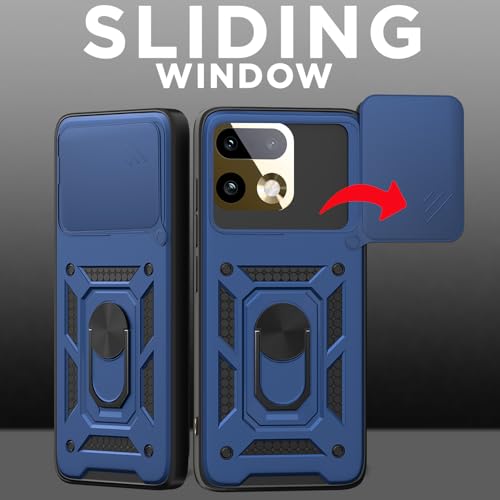 Image of Pikkme Back Cover for Realme 16 Pro Plus 5G | 360 Protection Case | Sliding Camera Shield Cover & Ring Holder Stand D10 Tough Armor Bumper Case (Blue)