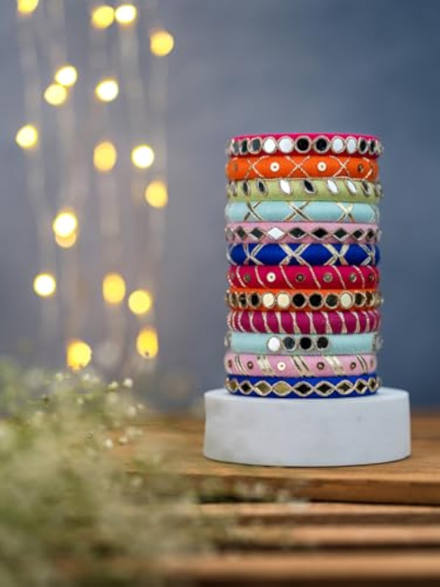Aaina Multicolour Mirror & Gotapatti Bangles Set for Women & Girls