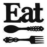 Jetec Set of Eat Sign, Fork and Spoon Wall Decor, Rustic Wood Decoration, Cute Eat Letters for Kitchen and Home, Decorative Hanging Wooden Letters, Country Wall Art for Room(Black)
