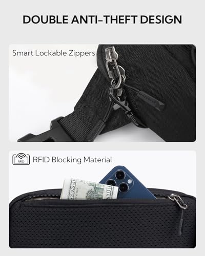 WATERFLY Bauchtasche Gürteltasche Herren Damen: Klein Anti-Diebstahl Hüfttasche mit RFID Schutz Stylisch Waist Fanny Pack Sport Bumbag Hip Bag für Hundetraining Wandern Reise Laufen Outdoor Schwarz