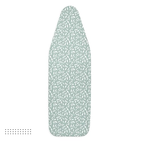 Image of Encasa XO Ironing Board Cover with 3mm Thick Felt Pad for Steam Press (Fits Standard Large Boards of 125x39 cm) Heat Reflective, Scorch & Stain Resistant, Printed - Green Leaflet