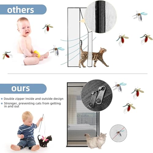 QWR Reinforced Cat Screen Door,Fits Door Opening Size 38''x 82'',Thickened Cat Proof Screen Door Mesh with Zipper Closure for Living Room,Kitchen,Bedroom. by QWR - Image 6