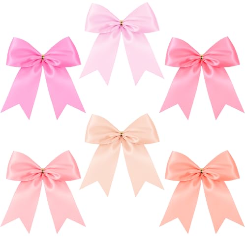 Canlierr 48 Pcs Tie Bows Pastel Satin Ribbon Bows with Twist Tie Craft for Gift Wrapping Wedding Birthday Baby Shower (6 x 6 Inch,Pink)