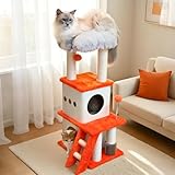 PET FULED 37.4-inch Cat Tree, Cat Tree Tower with Twin Cat Condos for Indoor Cats, Plush Cat House with Padded Perch, Scratching Ladder and Posts and Plush Balls for Kitty Play, Orange