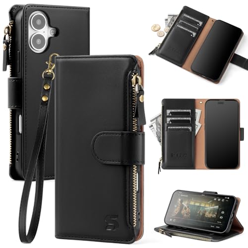Shieldtop Compatible with iPhone 17 Wallet Case with Card Holder,Women Men RFID Blocking PU Leather Flip Cover Wrist Strap Zipper Credit Card Slots,Phone Case for Apple 17 6.3