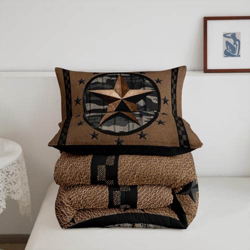 Image of Feelyou Western Texas Comforter Set Full Size, Kids Camo Texas Star Bedding Set Patriotism Comforter Cowboy Duvet Insert Bed Set 3Pcs