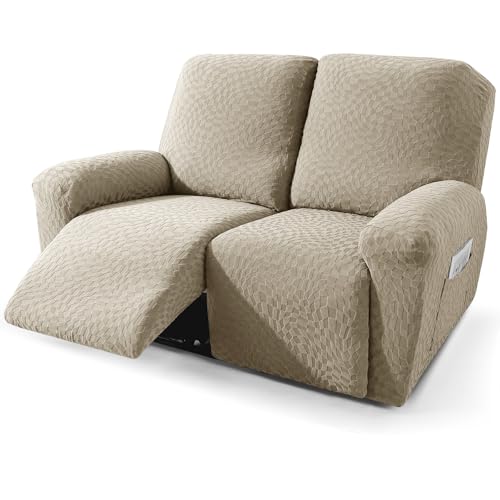 Image of 2026 Loveseat Recliner Cover 4-Piece (48 inch-66 inch) Super Soft Recliner Loveseat Covers with Big Pocket & Anti Slip Ties Stay in Place, Lazy Boy Reclining Love Seat Slipcover Durable Washable, Khaki