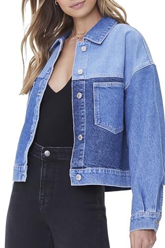 Forever 21 Colorblock Denim Jacket Light Denim/Multi Large