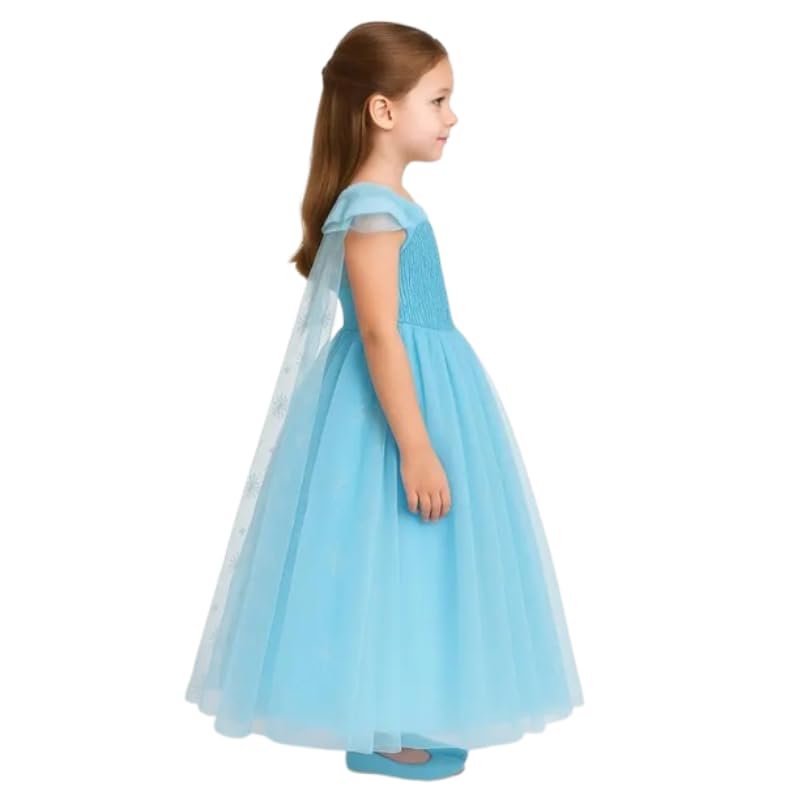 KMEXIM Forzen Elsa Girls Princess Dress Costume Set with Attached Cape, Crown, Wig, Gloves and Wand, Ice Blue, 5-Piece Accessories Complete Set Halloween Fancydress Costumes (4 Years To 5 Years) - Image 3 thumbnail