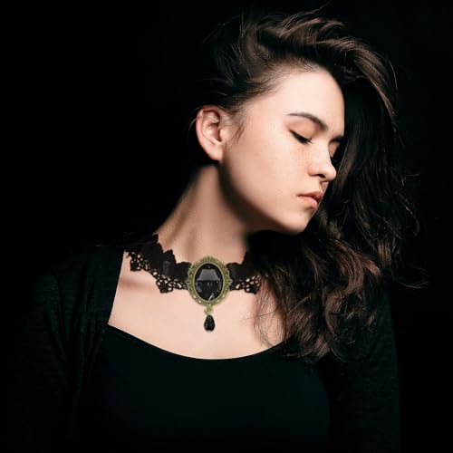 CSIYANJRY99 Gothic Choker Necklace for Women Halloween Red Crystal Vampire Choker Steampunk Lace Choker Witch Costume Accessories4