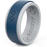 Rinfit Silicone Rings for Men 9mm Wide, 2mm Thick - Mens Rubber Wedding Bands - Infinity Ring with 2 Layers - Light Gray & Navy Blue, Size 10
