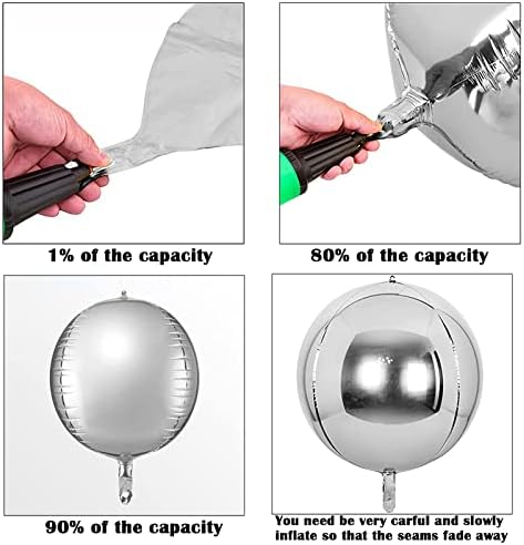 Apradas 4D Round Silver Balloon 22inch 6PCS Big Silver Foil Balloon Mirror Finish Chrome Silver Balloons for Birthday Baby Shower Decor Party Decoration (Silver)