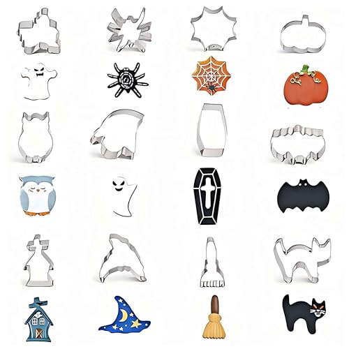 Adicloz 12PCS Moldes de Galletas, Moldes De Emplatar Halloween, Cortador Galletas Halloween Calabaza, fantasma, gato, araña, murciélago, forma de sombrero, Acero Inoxidable Galletas Cortador