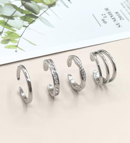 4PCS 14K Gold Plated Toe Rings, White Gold Plated Toe Rings for Women Hug CZ Triple Twist Simple Band Open Toe Rings Beach Foot Jewelry Adjustable4