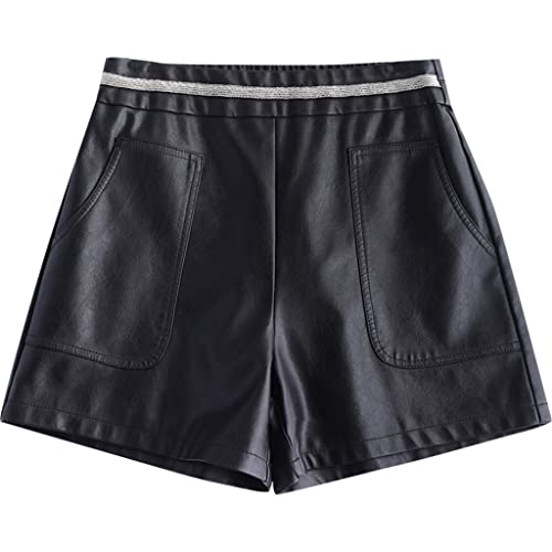Shorts en cuir PU noir RLKHXBS pour femme coupe ajustée