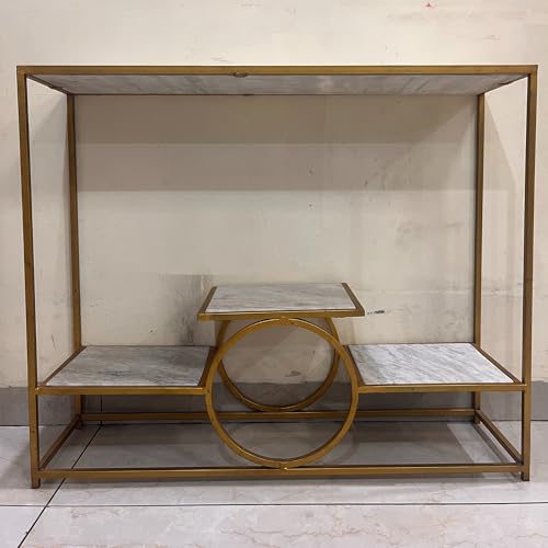 Image of Marble Top Console Table with 3 Shelves, 92cm x 25cm x 76cm