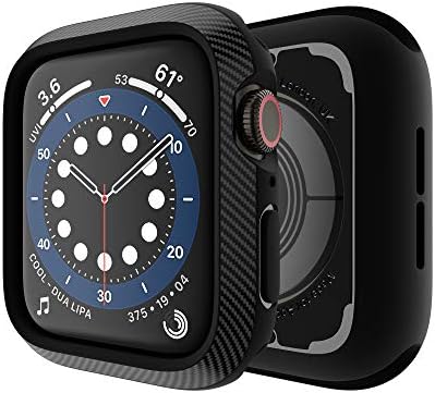 Techump Slim Carbon Fiber Pattern Design Matte Finish TPU Case Impactio Compatible with Apple Watch Series 6/SE/5/4 44mm, Ultra-Thin Protective Cover Bumper Compatible with iWatch 6/SE/5/4 – Black