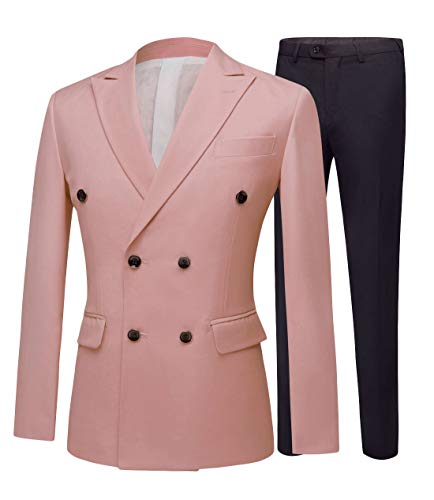 Botong Men's Slim Fit Double Breasted Dark Pink Suits Jacket Pants 2 Pieces Wedding Suit Groom Tuxedos Dark Pink 42 Chest / 36 Waist