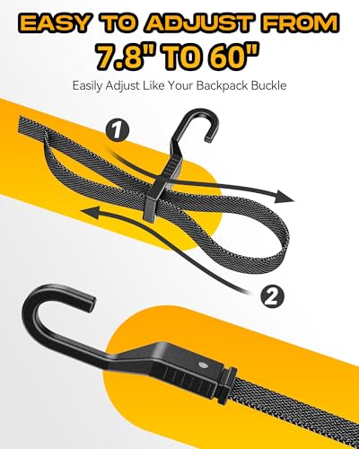 Image of 60 inch Flat Adjustable Bungee Cords with Hooks, 3X Faster to Adjust the Length