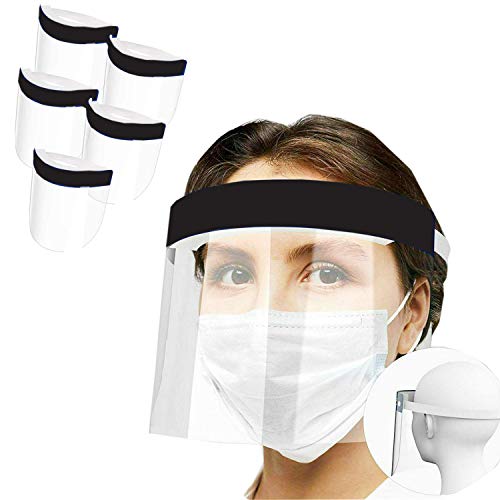 5 Packs Protective Face Shield, Waterproof Dustproof Full Face Shield, Reusable Safety Face Shield with Comfortable Sponge and Elastic Band, Vacuum Packaged