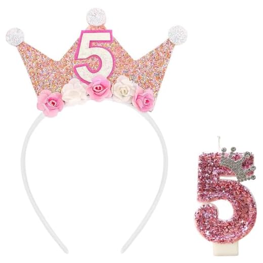 5th Birthday Crown with Number 5 Candle, 3D Cake Topper for Birthday Celebrations