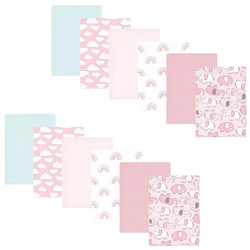 Image of Hudson Baby Unisex Baby Cotton Poly Flannel Burp Cloths Bundle, Girl New Elephant, One Size