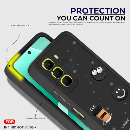 Image of AESTMO Back Case Cover for Infinix Hot 60 5G Cover | Cute Fun Cartoon 3D Ball | Coffee Silicone Case | Full Body Protection | Camera Protection Back Cover for Infinix Hot 60 5G (Black)