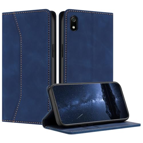 Mo-Beauty Funda para Xiaomi Redmi 7A, Funda Xiaomi Redmi 7A con Tapa, Redmi 7A Funda Libro de Cuero con Cáscara de TPU, Soporte Plegable, Tipo Libro Flip Wallet Caso, Funda Piel para Redmi 7A(Azul)