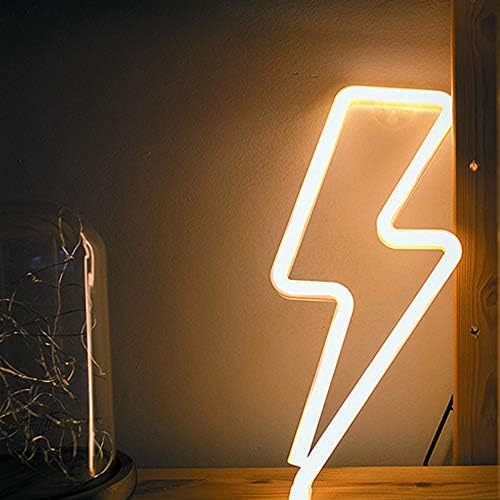 belupai LED Neon Light Signs Room Decor LED Neon Night Lights Battery Powered and USB Operated Indoor Lighting Bedside and Table Lamps for Bedroom Christmas Party Home Decoration (Lightning)
