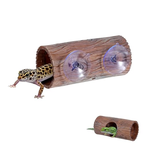 Reptile Hide Tree Stump, Bearded Dragon Accessories with 2 Powerful Suction Cups, Secure Shelter for Geckos and Lizards, Natural Habitat Enhancement for Terrarium Environments