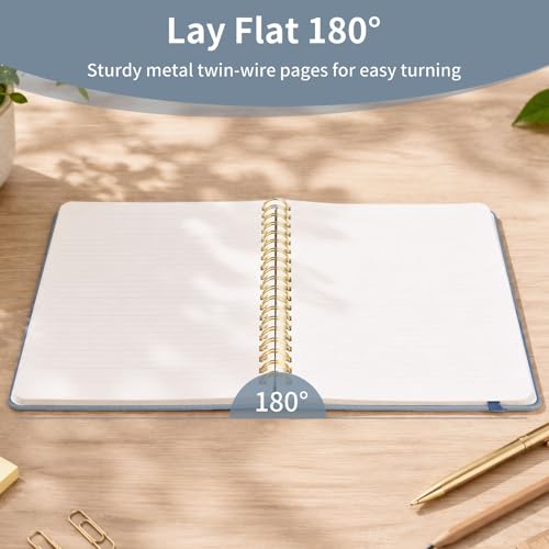Image of Spiral Notebook - 7.24 inch x 10 inch College Ruled Journal with Inner Pockets and 180 Pages, PU Leather Cover Business Journal, Twin-Wire Binding Notebook Perfect for Office & Home School Supplies ReefBlue