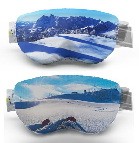 Two Horizons Skibrillen Schutz Überzug 2er Set | Schutz vor Kratzern | Lustige Sprüche | Ski Goggle Cover | Mikrofaser Putztuch | Skibrille Schutzhülle elastisch | Skibrillenschutz Überzug