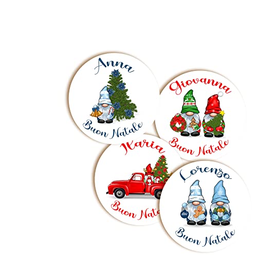 Set da 4 sottobicchieri segnaposto natalizi con nome personalizzato e frase augurale, disegno a scelta di gnomi natalizi, idea decorazione tavola natale