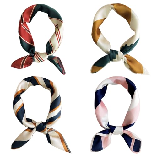 Women Girls Square Scarf, Small Hair Scarf Square Head Neck Scarf Hair Tie Band,4 pcs
