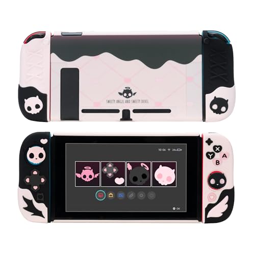 GeekShare Halloween Protective Case for Switch 2017 Anti-Scratch Slim Silicone Cover Shell with 2 Thumb Grip Caps - Sweetheart Skull