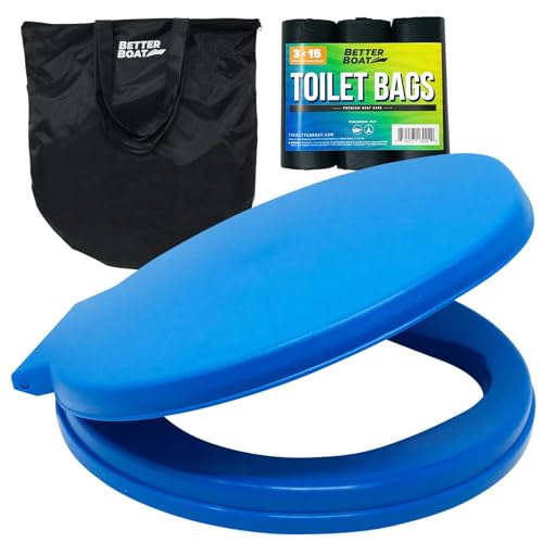 Conjunto de assento de vaso sanitário portátil para acampamento e passeios de barco ao ar livre – Sacos de lixo e estojo – Baldes de 19 litros