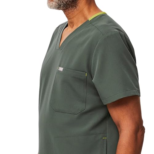 Image of FIGS Chisec Scrub Top for Men - 3 Pockets, Tailored Fit, Squared V-Neck, 4-Way Stretch, Moisture-Wicking