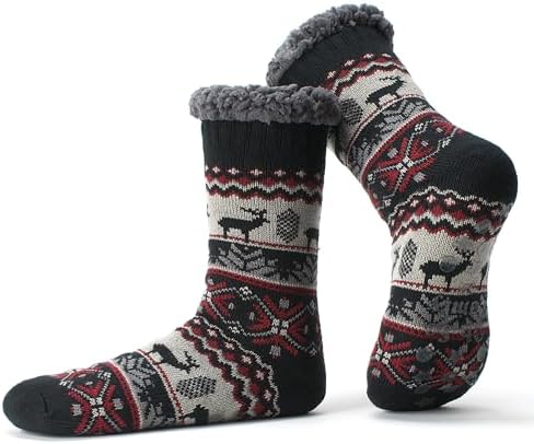 The Metluks Men's Slipper Socks with Non-Slip Grippers, Thermal F...
