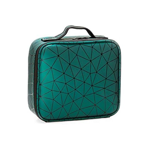 Travel Makeup Case PU Leather Professional Cosmetic Train Cases Artist Storage Bag Make Up Tool Boxes Brushes Bags With Compartments Waterproof Detachable Vanity Organizer,Diamond Shape Pattern(Green) Cover