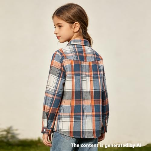 Image of SANGTREE Women and Girls Long Sleeve Flannel Casual Button Down Plaid Shirt
