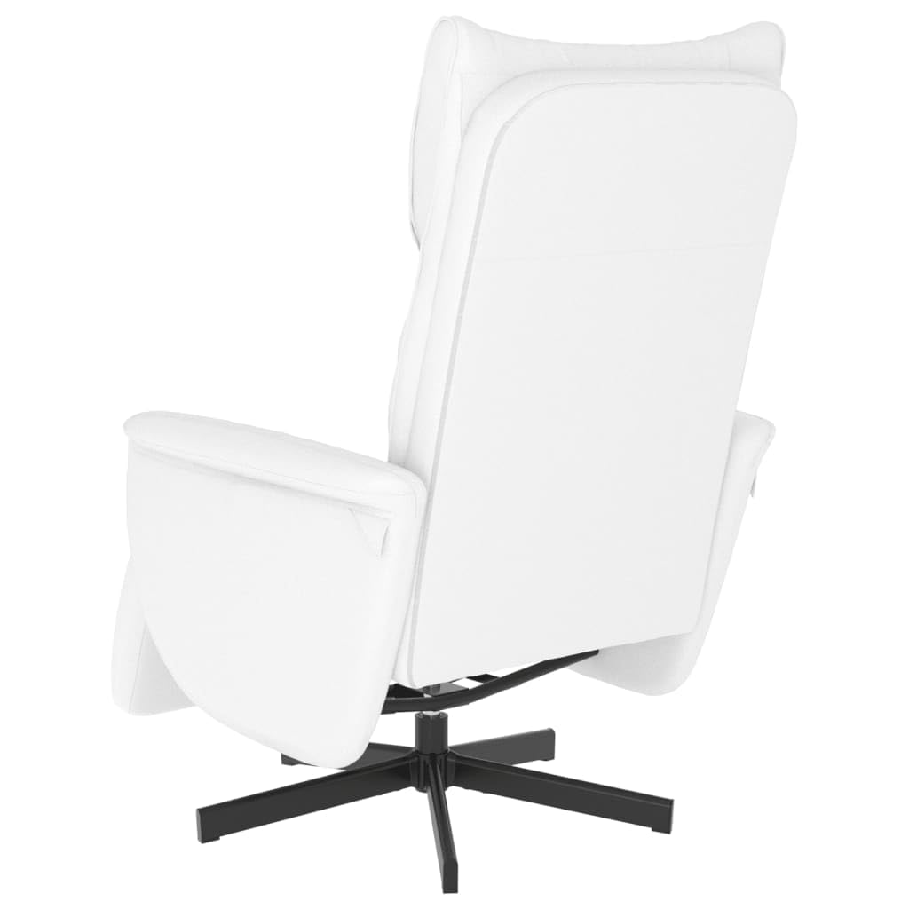 Fotel relaksacyjny biały z podnóżkiem i obiciem ze sztucznej skóry, obracany o 360 stopni, regulowane oparcie i funkcja leżenia, tapicerowane podłokietnikami, ergonomiczny, do salonu, biura