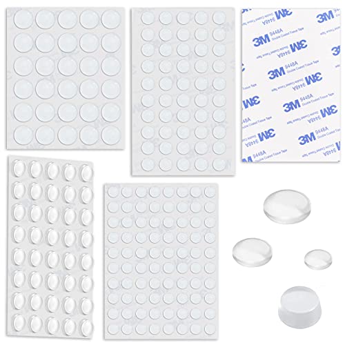 Topes para Puertas, Amortiguadores Adhesivos, 200 Piezas Almohadillas de Goma Transparente, Topes para Puertas Pared Manilla para Puertas, Armario, para Absorción Sonido y Golpes (4 Tamaños) Cover