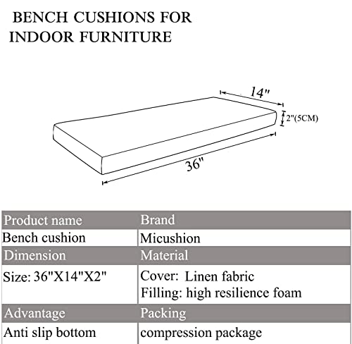 MICUSHION 36 x 14 inch Piano Bench Cushion for Indoor Shoe Storage Non Slip Picnic Bench Pad for Kitchen Dining Table Seat, Light Brown