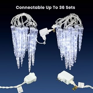 Meteor Shower Christmas Lights for Outside 61 LED 10.5 ft 10 Pieces Crystal Snow Falling Icicle Cascading Outdoor Cool White Wire connectable Waterproof Indoor for Garden Xmas Tree Wedding Decoration
