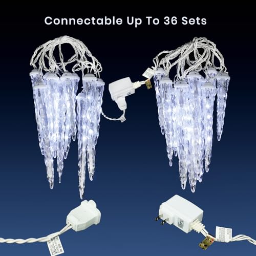 Meteor Shower Christmas Lights for Outside 61 LED 10.5 ft 10 Pieces Crystal Snow Falling Icicle Cascading Outdoor Cool White Wire connectable Waterproof Indoor for Garden Xmas Tree Wedding Decoration by LitTerra - Image 3