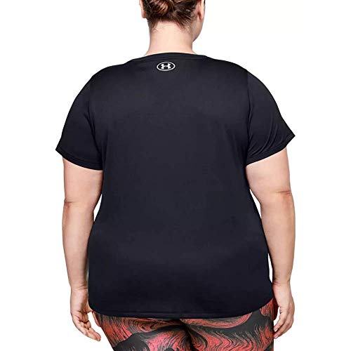 Under Armour Womens Tech Short-Sleeve V-Neck - Solid , Black (002)/Metallic Silver , 1X #TOP2