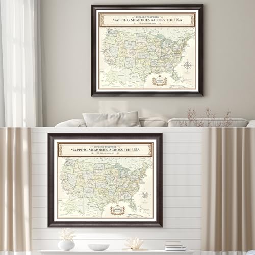 Image of DECORARTS - Personalized Push Pin Travel Map USA, Custom Name, Pin Board Canvas Wall Art, Colorful Classic United States Decor, Optional Wood Frame, Giclee Print, Handcrafted in USA, 30x24''
