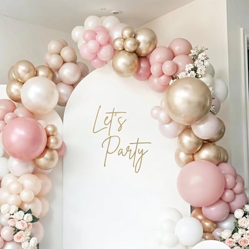 Image of Dusty Pink and Gold Balloons, 60PCS Double Stuffed Pearl White Blush Pink Balloon, 12 Inch Apricot Champagne Gold Balloons Helium for Women Girls Boho Birthday Wedding Bridal Shower Party Decorations