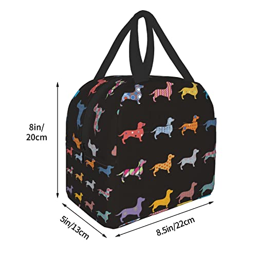 Hitamus Dachshund Dog Insulated Lunch Bag for Women Reusable Lunch Box with Front Pocket Leakproof Cooler Tote Bag for Office Picnic Travel - Image 3