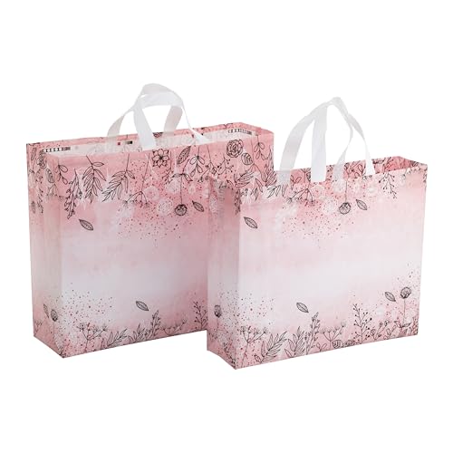 Image of Lavya Medium Size Pack of 10 Pcs Rose Floral Printed Non-Woven Laminated Fabric Reusable Eco-Friendly Party Return Gift Bags (Floral Pink Bloom, M-15x12.5x4)